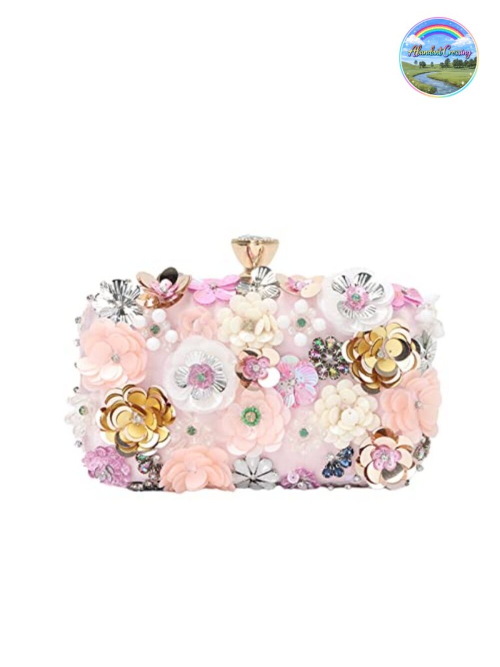 3D Flower Clutch Evening Handbag with Chain Strap & Wristlet